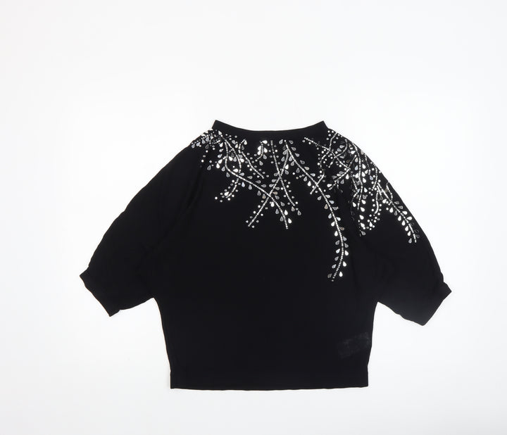 Phase Eight Women Black Beaded Knit Cropped Blouse UK M