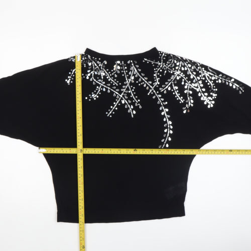 Phase Eight Women Black Beaded Knit Cropped Blouse UK M