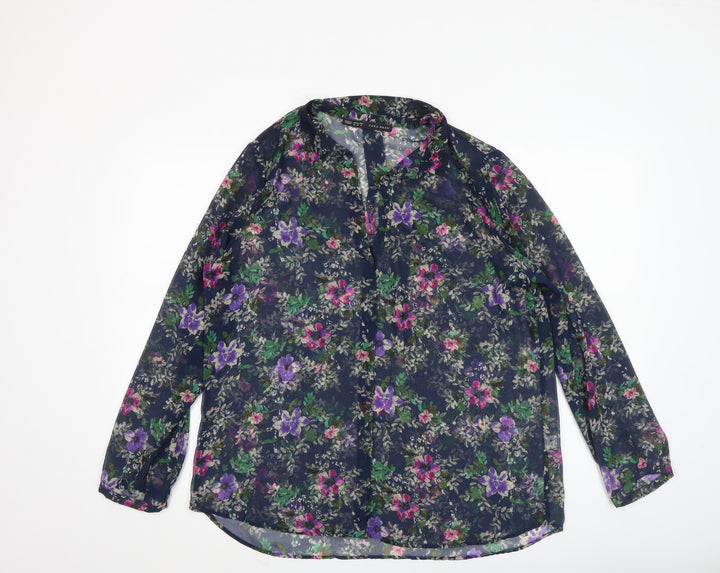 Zara Basic Women’s Multicoloured Floral Chiffon Blouse XL