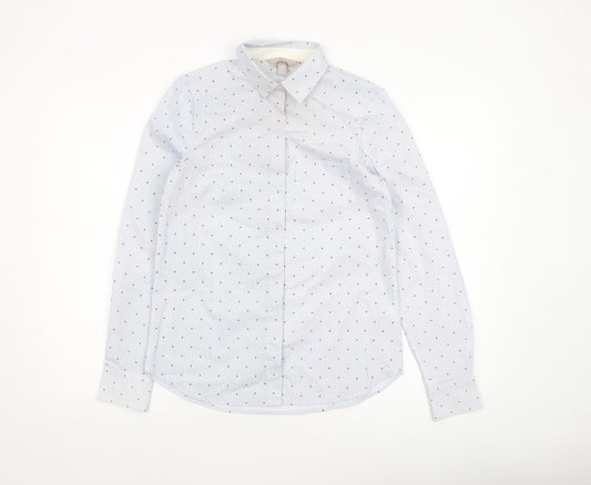 H&M Womens Blue Striped Heart Print Button-Up Shirt Size 14