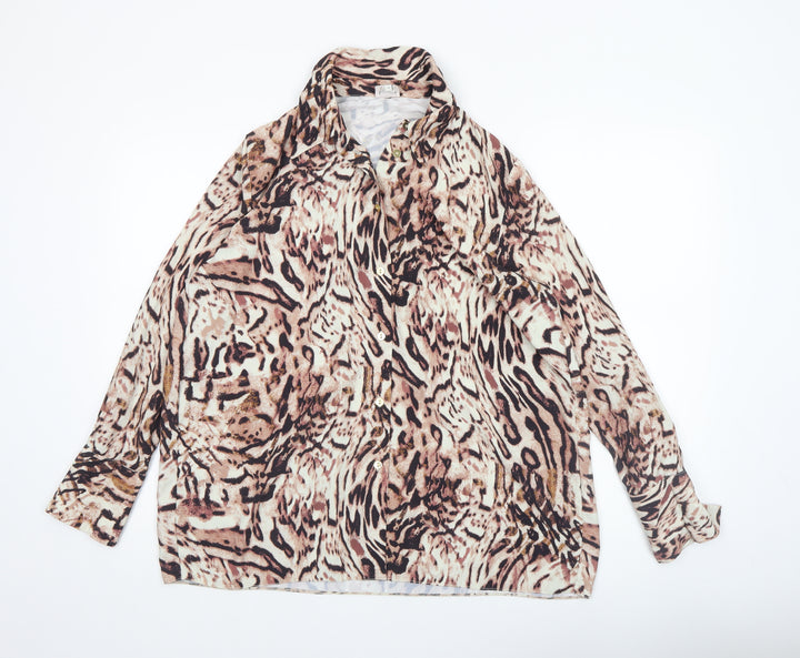 River Island Women’s Multicoloured Animal Print Long Sleeve Button-Up Blouse Size 12