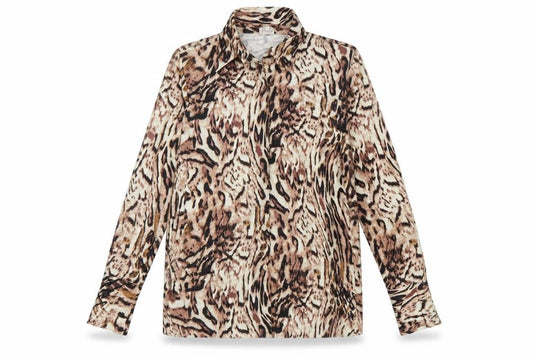 Front view of River Island Women’s Multicoloured Animal Print Long Sleeve Button-Up Blouse, size UK 12