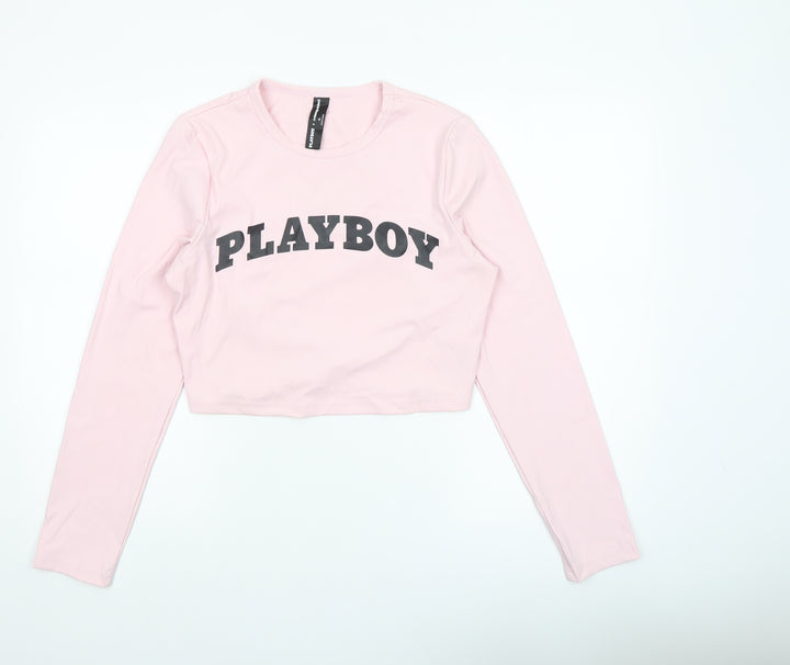 Missguided x Playboy Pink Cropped Long Sleeve Women's T-Shirt XL