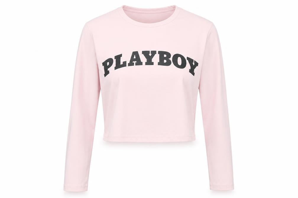 Missguided x Playboy Pink Cropped Long Sleeve Women's T-Shirt XL