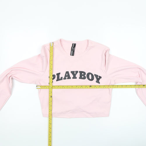 Missguided x Playboy Pink Cropped Long Sleeve Women's T-Shirt XL