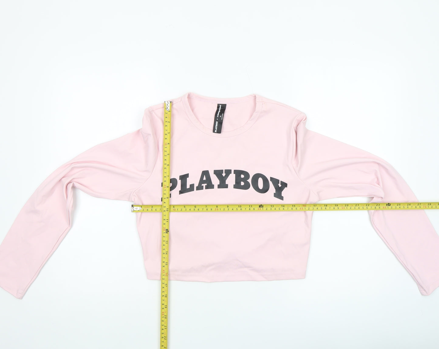 Missguided x Playboy Pink Cropped Long Sleeve Women's T-Shirt XL