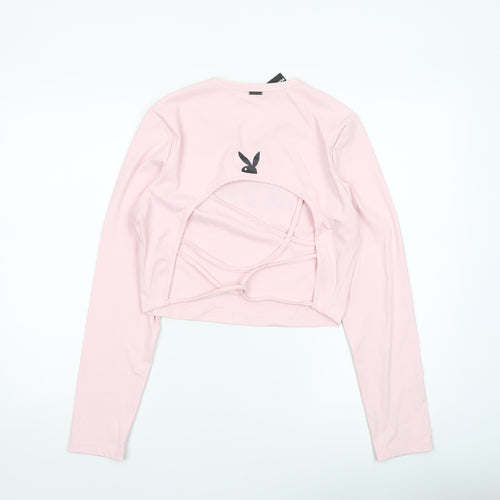 Missguided x Playboy Pink Cropped Long Sleeve Women's T-Shirt XL