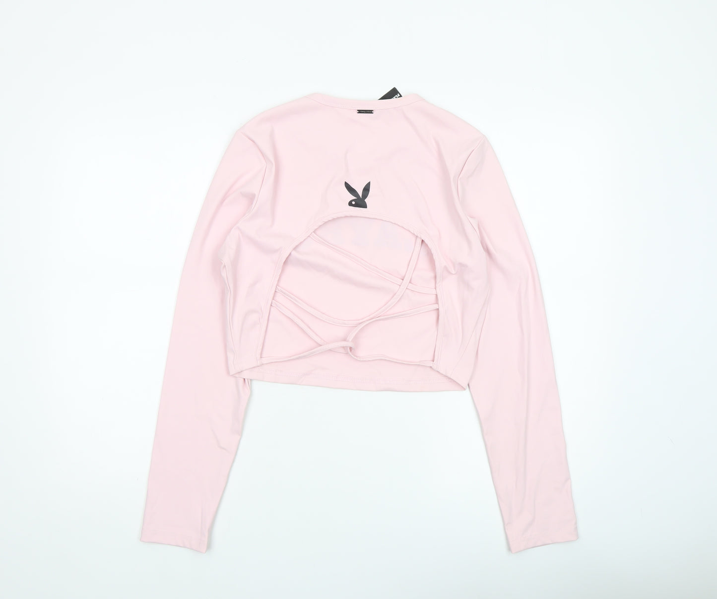 Missguided x Playboy Pink Cropped Long Sleeve Women's T-Shirt XL