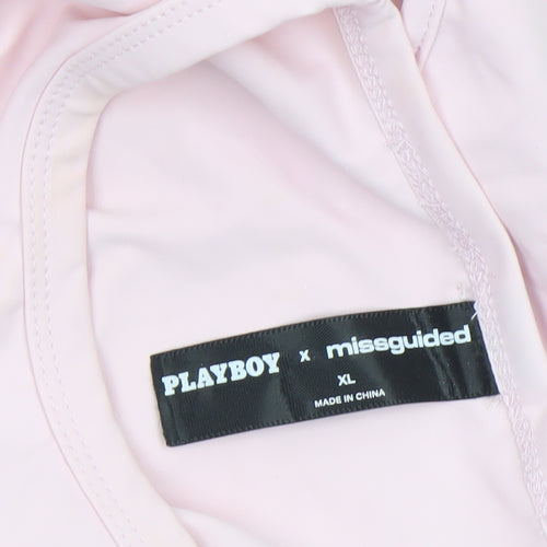 Missguided x Playboy Pink Cropped Long Sleeve Women's T-Shirt XL