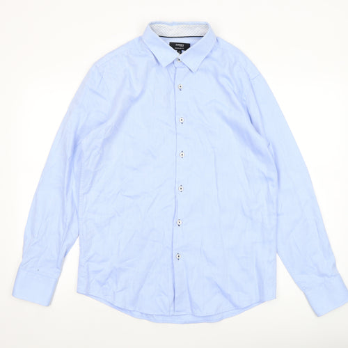 Dunnes Stores Men's Blue Regular Fit Cotton Long Sleeve Formal Shirt Size M