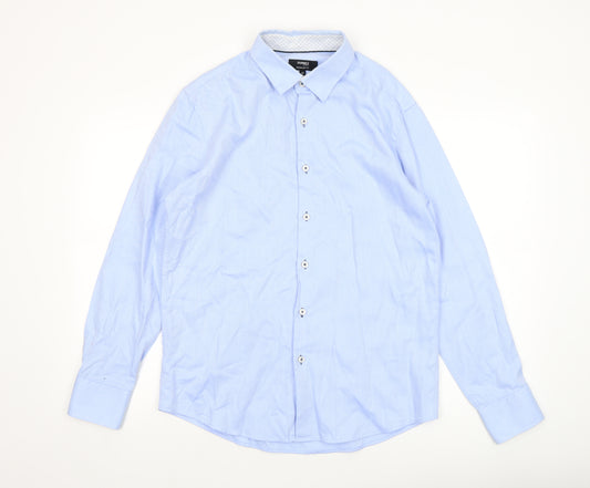 Dunnes Stores Men's Blue Regular Fit Cotton Long Sleeve Formal Shirt Size M