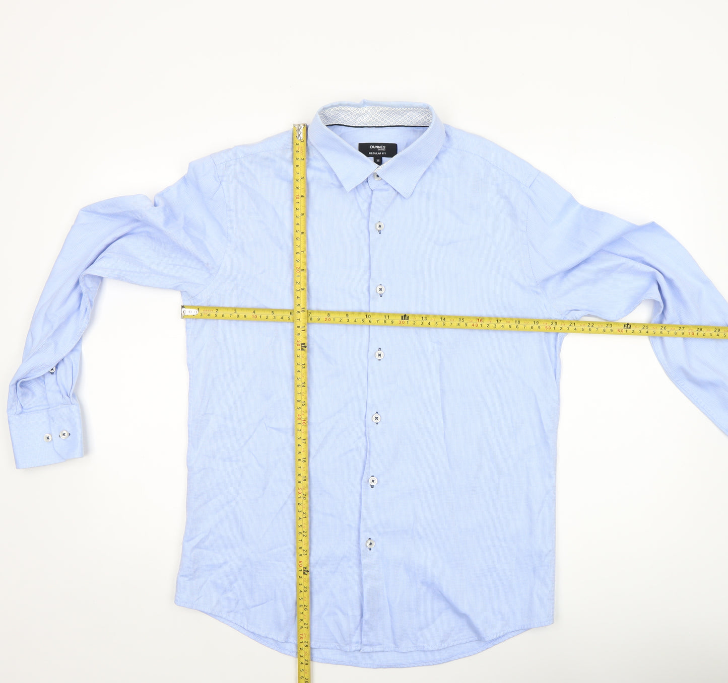 Dunnes Stores Men's Blue Regular Fit Cotton Long Sleeve Formal Shirt Size M