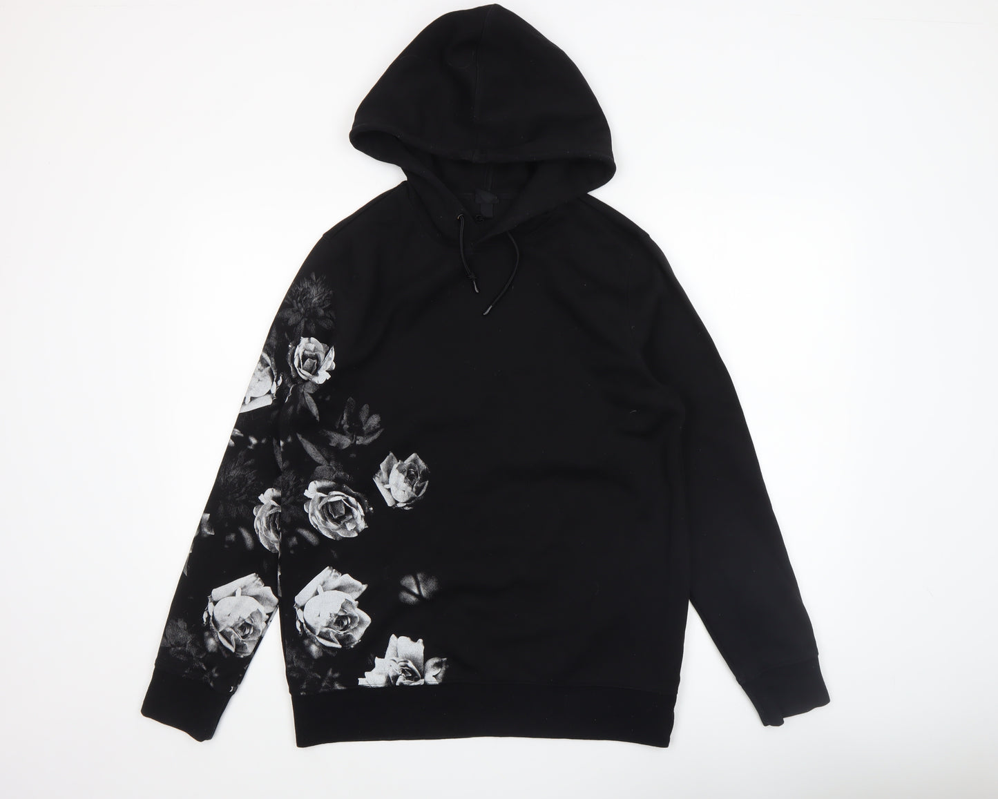 H&M Womens Black Floral Graphic Pullover Hoodie Size 12