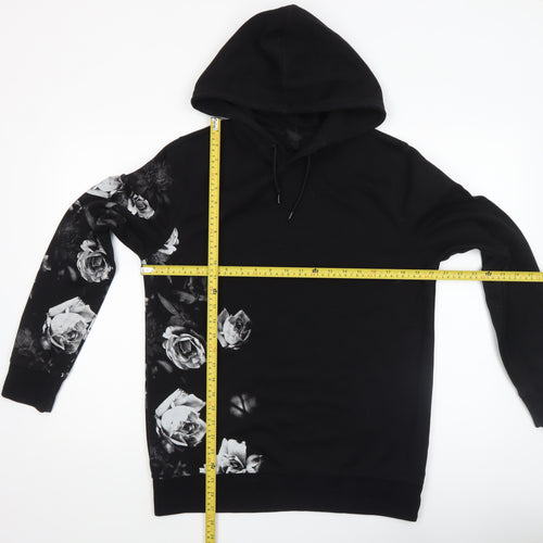 H&M Womens Black Floral Graphic Pullover Hoodie Size 12