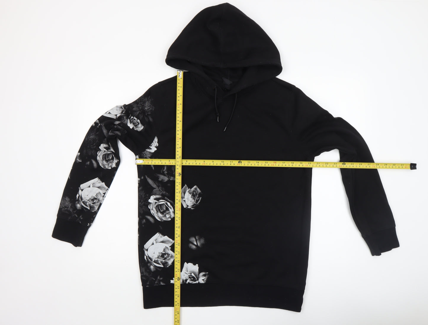 H&M Womens Black Floral Graphic Pullover Hoodie Size 12