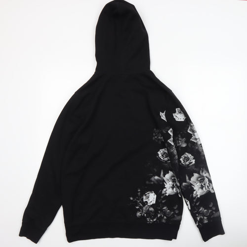 H&M Womens Black Floral Graphic Pullover Hoodie Size 12