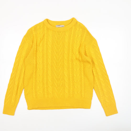 Pull&Bear Women’s Yellow Cable-Knit Cotton Jumper Size S