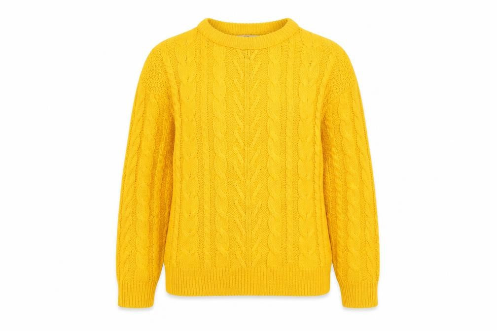Pull&Bear Women’s Yellow Cable-Knit Cotton Jumper Size S