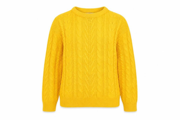 Pull&Bear Women’s Yellow Cable-Knit Cotton Jumper Size S