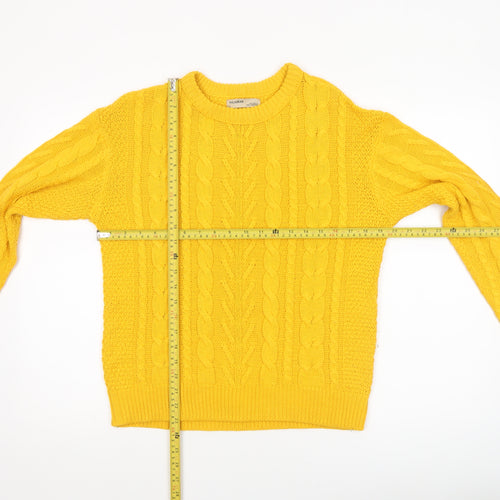 Pull&Bear Women’s Yellow Cable-Knit Cotton Jumper Size S