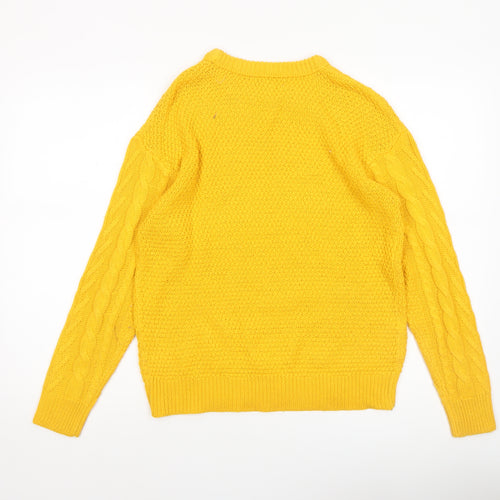 Pull&Bear Women’s Yellow Cable-Knit Cotton Jumper Size S
