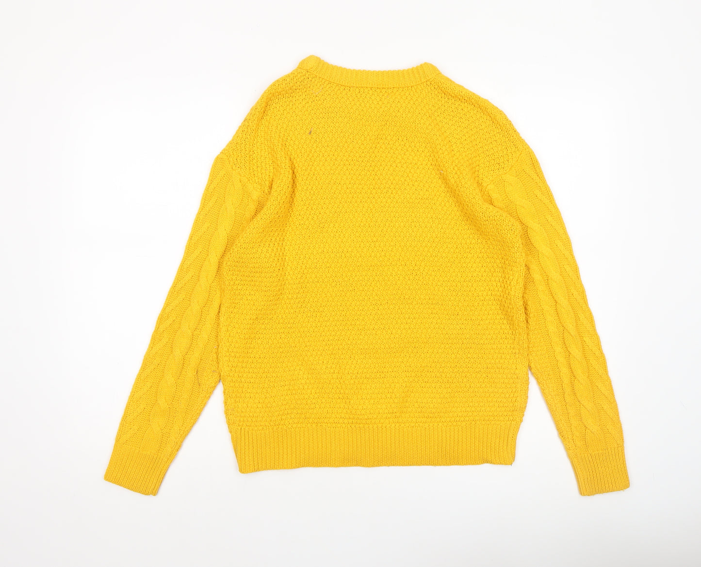 Pull&Bear Women’s Yellow Cable-Knit Cotton Jumper Size S