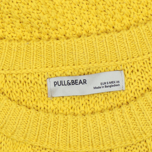 Pull&Bear Women’s Yellow Cable-Knit Cotton Jumper Size S