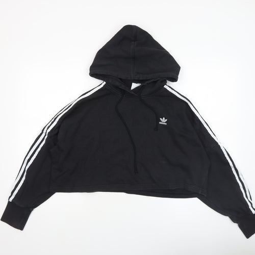 Adidas Womens Black Cropped Hoodie Size M 100% Cotton Casual Sportswear