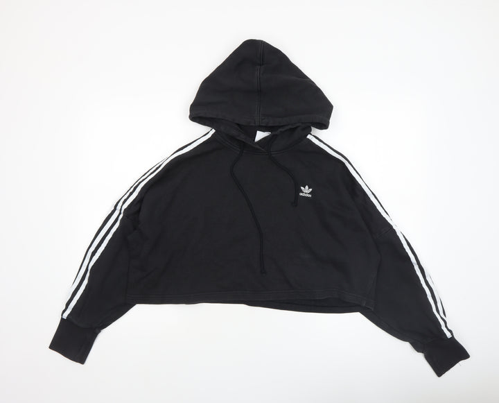 Adidas Womens Black Cropped Hoodie Size M 100% Cotton Casual Sportswear