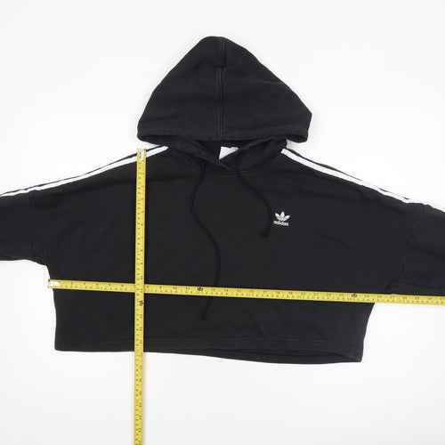 Adidas Womens Black Cropped Hoodie Size M 100% Cotton Casual Sportswear