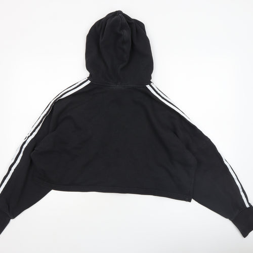 Adidas Womens Black Cropped Hoodie Size M 100% Cotton Casual Sportswear