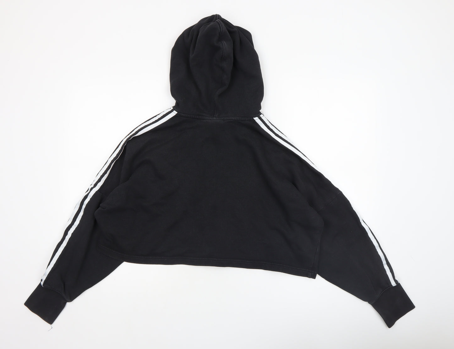Adidas Womens Black Cropped Hoodie Size M 100% Cotton Casual Sportswear