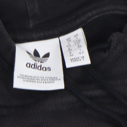 Adidas Womens Black Cropped Hoodie Size M 100% Cotton Casual Sportswear