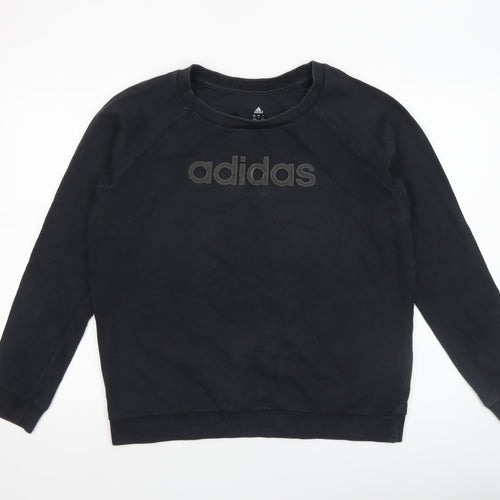Adidas Women Black Cotton Crew Neck Pullover Sweatshirt Size L 16-18
