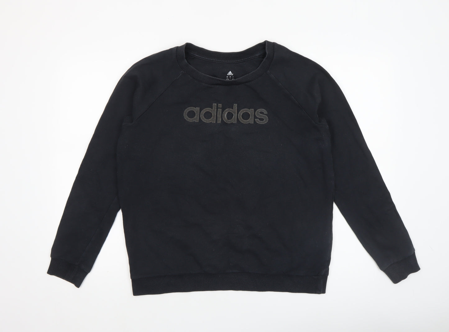 Adidas Women Black Cotton Crew Neck Pullover Sweatshirt Size L 16-18