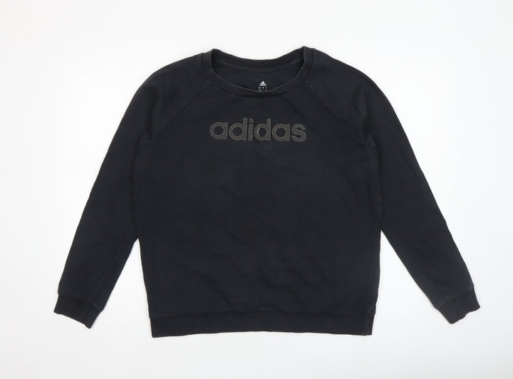 Adidas Women Black Cotton Crew Neck Pullover Sweatshirt Size L 16-18