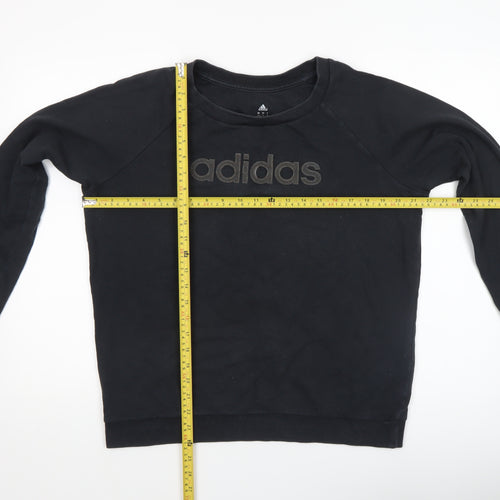 Adidas Women Black Cotton Crew Neck Pullover Sweatshirt Size L 16-18