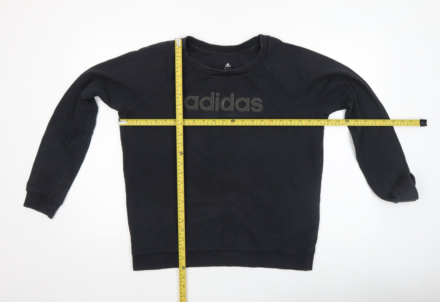 Adidas Women Black Cotton Crew Neck Pullover Sweatshirt Size L 16-18
