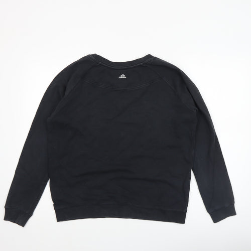 Adidas Women Black Cotton Crew Neck Pullover Sweatshirt Size L 16-18