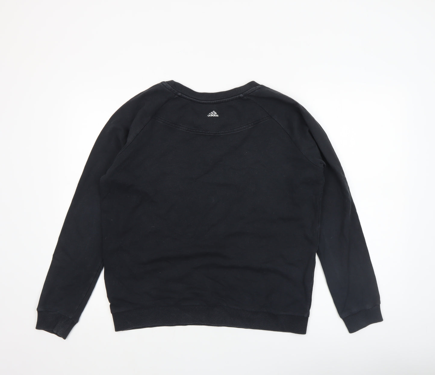 Adidas Women Black Cotton Crew Neck Pullover Sweatshirt Size L 16-18
