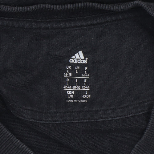 Adidas Women Black Cotton Crew Neck Pullover Sweatshirt Size L 16-18