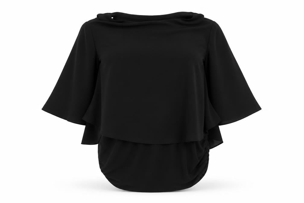 Dunnes Women’s Black Wrap Chiffon Blouse Short Sleeve Size S