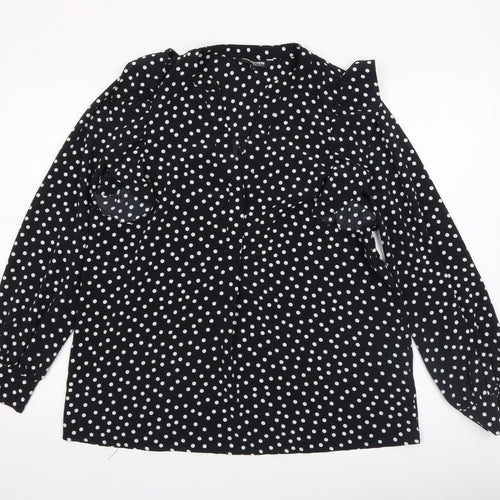 Debenhams Women’s Black White Polka Dot Ruffle Blouse Size 12