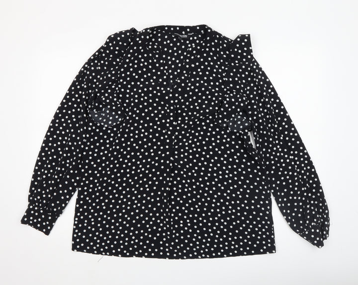 Debenhams Women’s Black White Polka Dot Ruffle Blouse Size 12