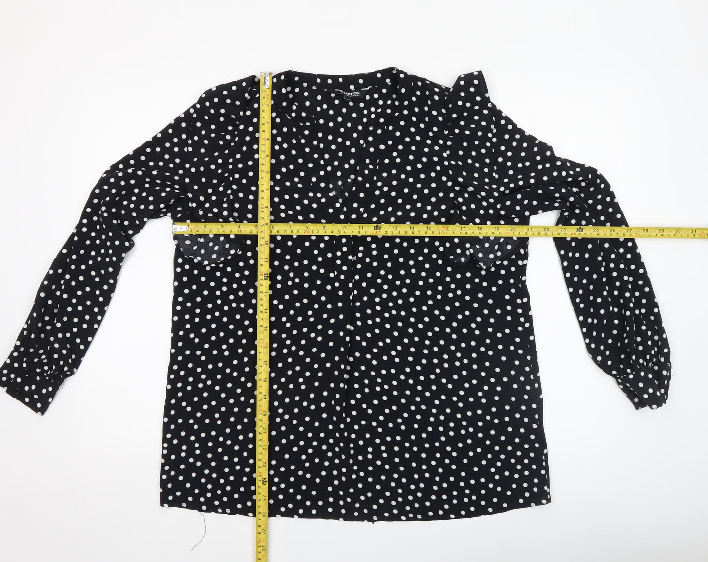 Debenhams Women’s Black White Polka Dot Ruffle Blouse Size 12