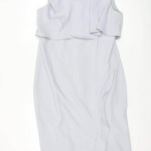 Coast Women Silver Size 12 Sheath Ruffle Formal Dress