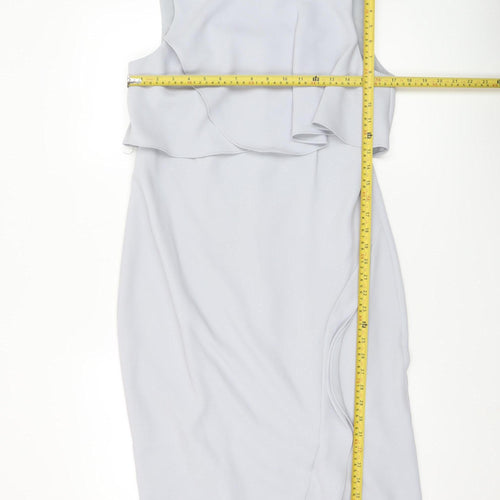 Coast Women Silver Size 12 Sheath Ruffle Formal Dress