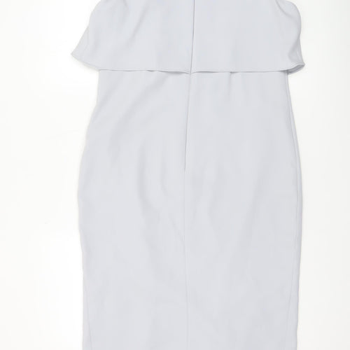 Coast Women Silver Size 12 Sheath Ruffle Formal Dress