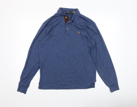 Ralph Lauren Men's Blue Long Sleeve Slim Fit Polo Shirt Size S