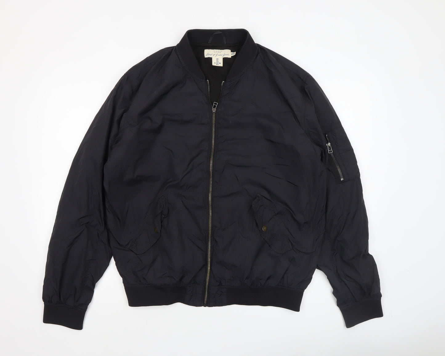 H&M L.O.G.G. Men's Black Bomber Jacket L Full Zip Casual Nylon